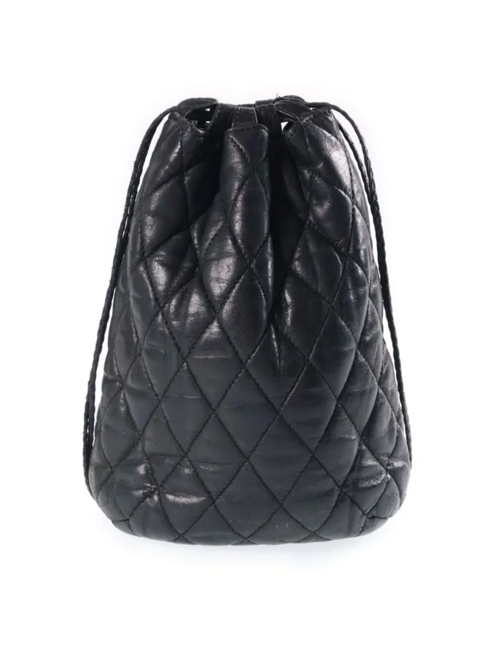 Chrome Hearts Drw Strng Quilted Drawstring Leather Bag Black